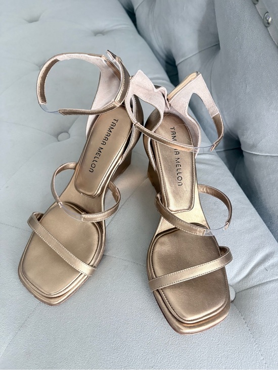 Tamara Mellon Shoes - Tamara Mellon Rose Gold Strappy Block Heel Sandals